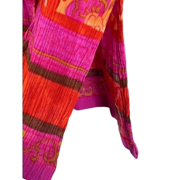 NY Co Top Women S Pink Button Down Crinkle Floral Gauze Striped Tunic Tropical - Picture 5 of 10